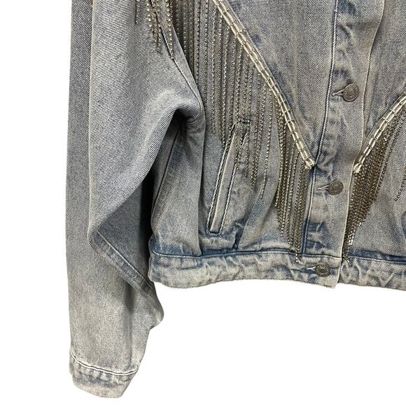 Blue B Collection Rhinestone Fringe Denim Jacket Womens Large AS IS - Picture 3 of 8